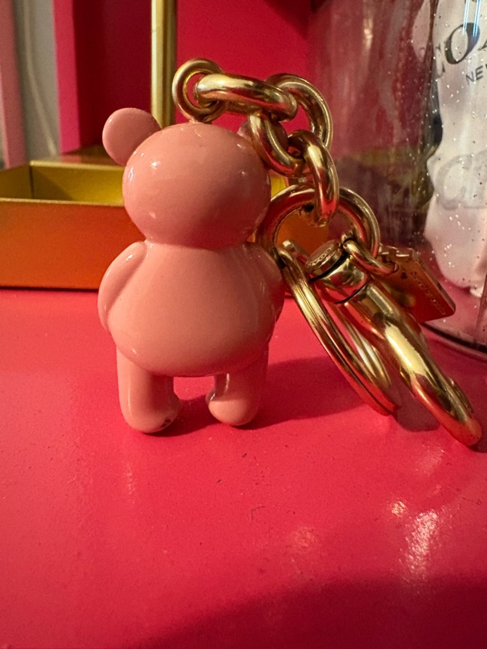 Coach Pink Bear Keychain with Gold Hardware - Picture 2 of 2